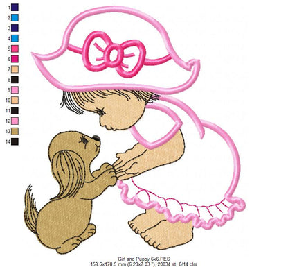 Baby Girl and Puppy - Applique - Machine Embroidery Design