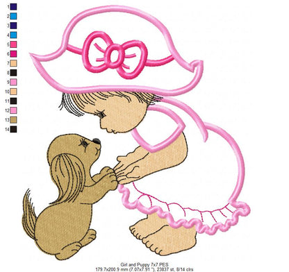 Baby Girl and Puppy - Applique - Machine Embroidery Design