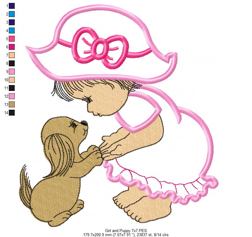 Baby Girl and Puppy - Applique - Machine Embroidery Design
