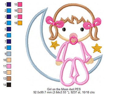 Baby Girl on the Moon - Applique Machine Embroidery Design