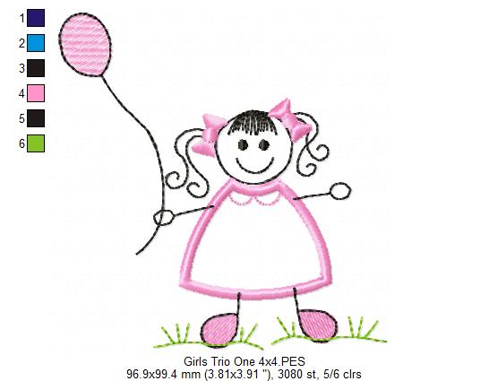 Swirly Baby Girl Trio - Applique - Set of 3 designs