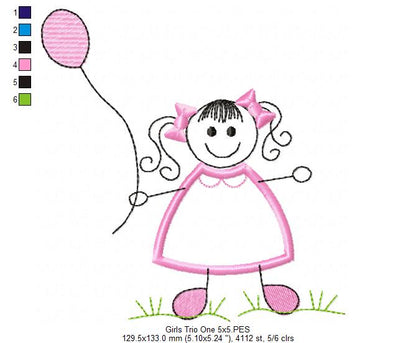 Swirly Baby Girl Trio - Applique - Set of 3 designs