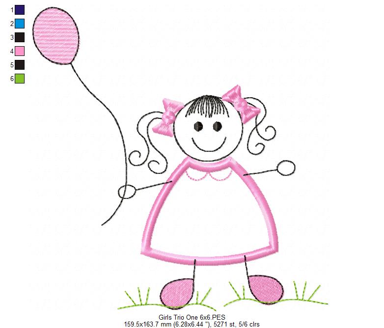 Swirly Baby Girl Trio - Applique - Set of 3 designs