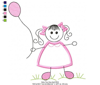 Swirly Baby Girl Trio - Applique - Set of 3 designs