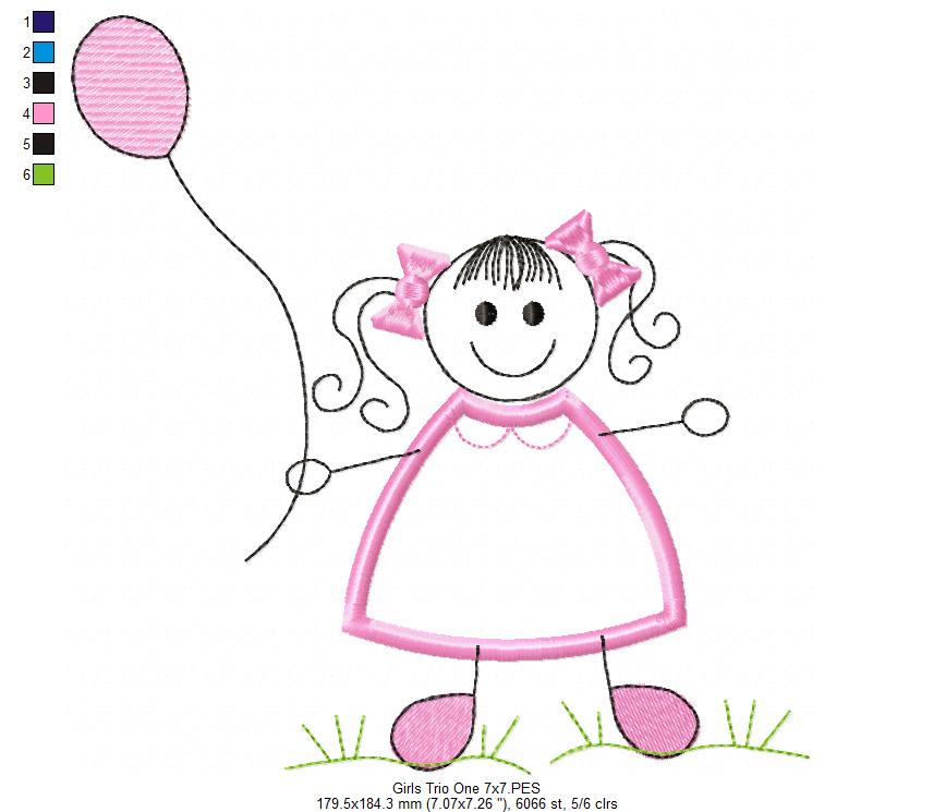 Swirly Baby Girl Trio - Applique - Set of 3 designs