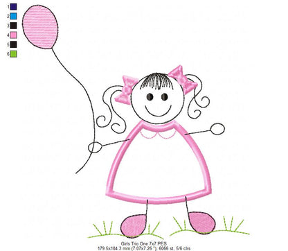 Swirly Baby Girl Trio - Applique - Set of 3 designs