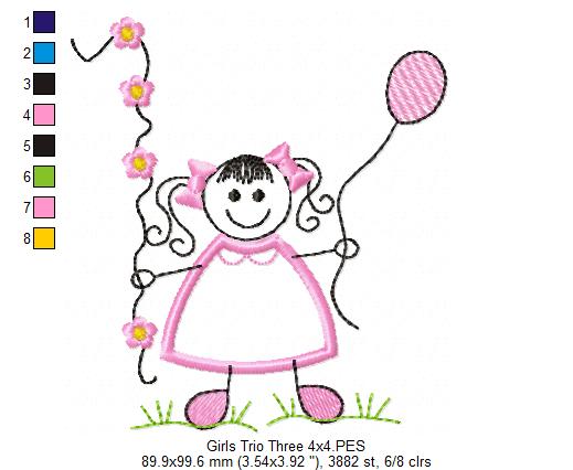 Swirly Baby Girl Trio - Applique - Set of 3 designs