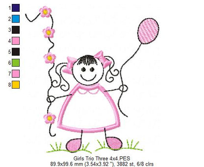 Swirly Baby Girl Trio - Applique - Set of 3 designs