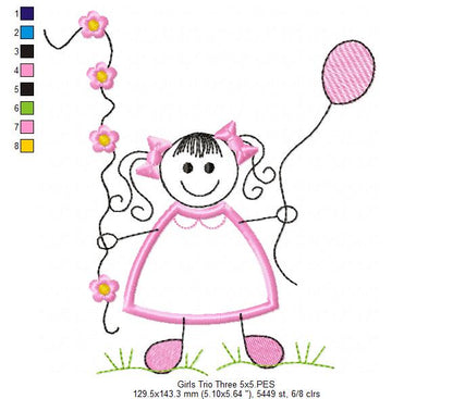 Swirly Baby Girl Trio - Applique - Set of 3 designs