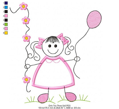 Swirly Baby Girl Trio - Applique - Set of 3 designs