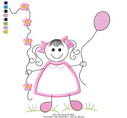 Swirly Baby Girl Trio - Applique - Set of 3 designs