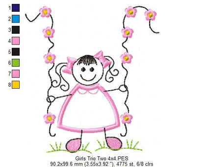 Swirly Baby Girl Trio - Applique - Set of 3 designs