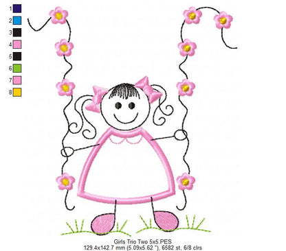 Swirly Baby Girl Trio - Applique - Set of 3 designs