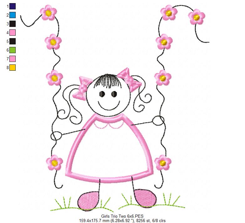 Swirly Baby Girl Trio - Applique - Set of 3 designs