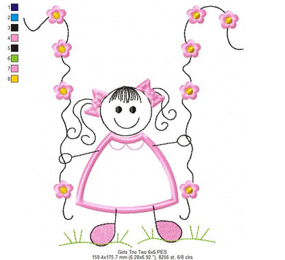 Swirly Baby Girl Trio - Applique - Set of 3 designs