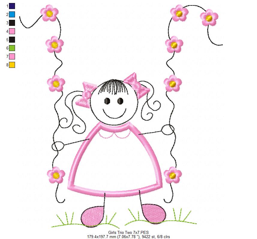 Swirly Baby Girl Trio - Applique - Set of 3 designs