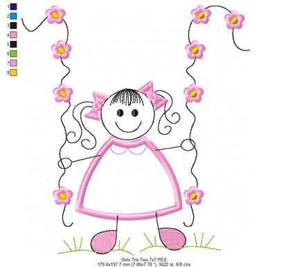 Swirly Baby Girl Trio - Applique - Set of 3 designs