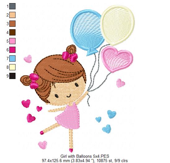 Girl with Balloons - Fill Stitch - Machine Embroidery Design