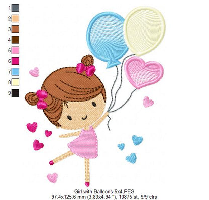 Girl with Balloons - Fill Stitch - Machine Embroidery Design