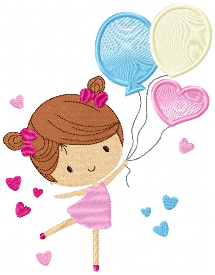Girl with Balloons - Fill Stitch Embroidery