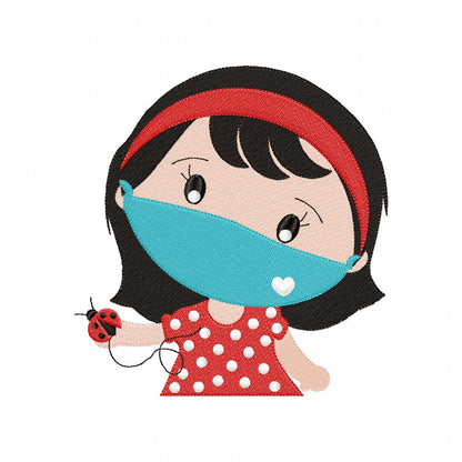 Girl with Protective Mask - Fill Stitch