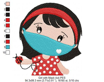 Girl with Protective Mask - Fill Stitch