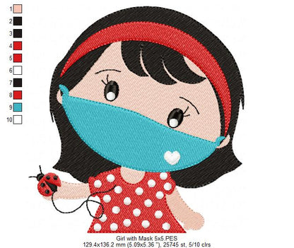 Girl with Protective Mask - Fill Stitch