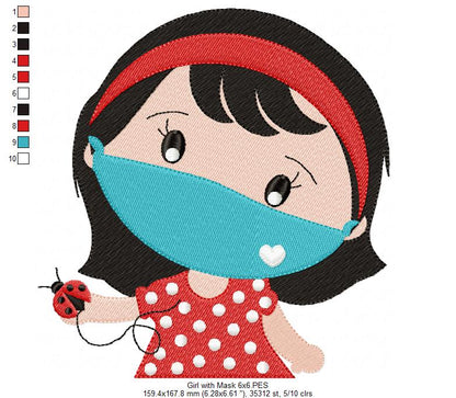 Girl with Protective Mask - Fill Stitch
