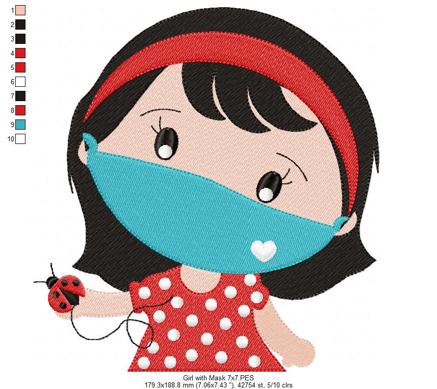 Girl with Protective Mask - Fill Stitch