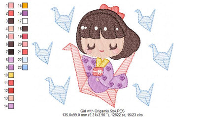 Girl with Origamis - Fill Stitch