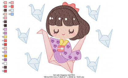 Girl with Origamis - Fill Stitch