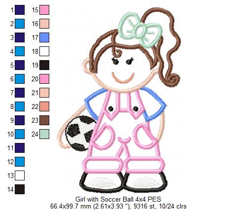 Girl with Soccer Ball - Applique