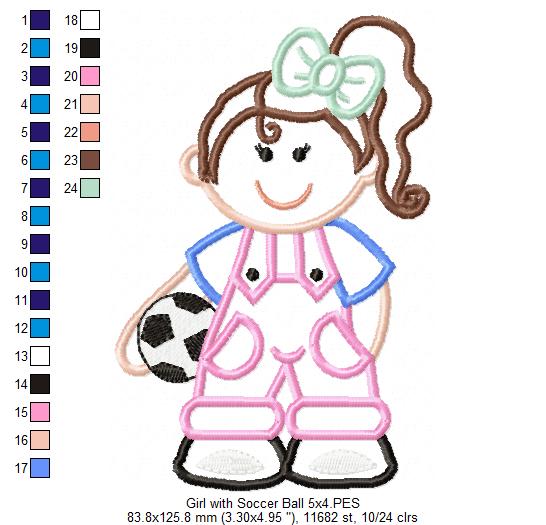 Girl with Soccer Ball - Applique