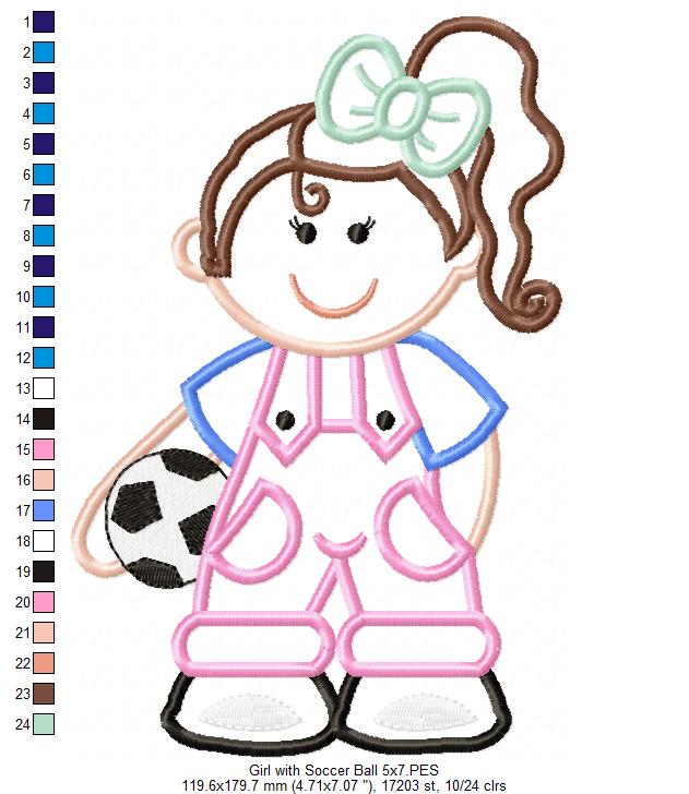 Girl with Soccer Ball - Applique