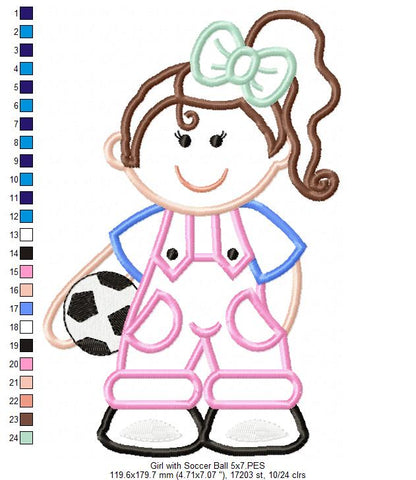 Girl with Soccer Ball - Applique