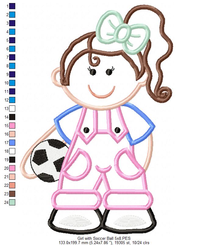 Girl with Soccer Ball - Applique
