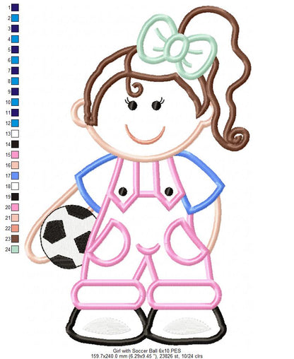 Girl with Soccer Ball - Applique