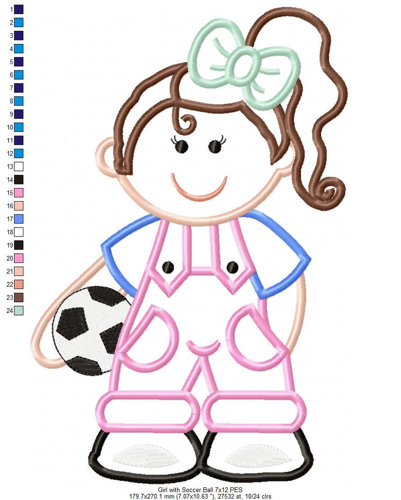 Girl with Soccer Ball - Applique