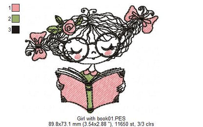 Girl with book - Fill Stitch