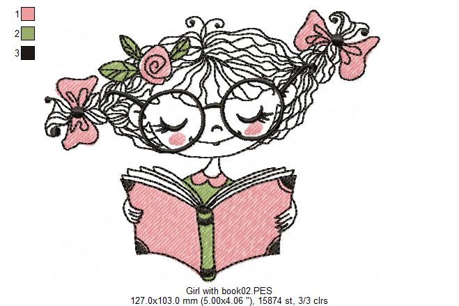 Girl with book - Fill Stitch