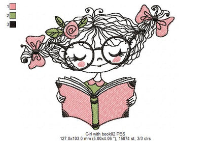 Girl with book - Fill Stitch