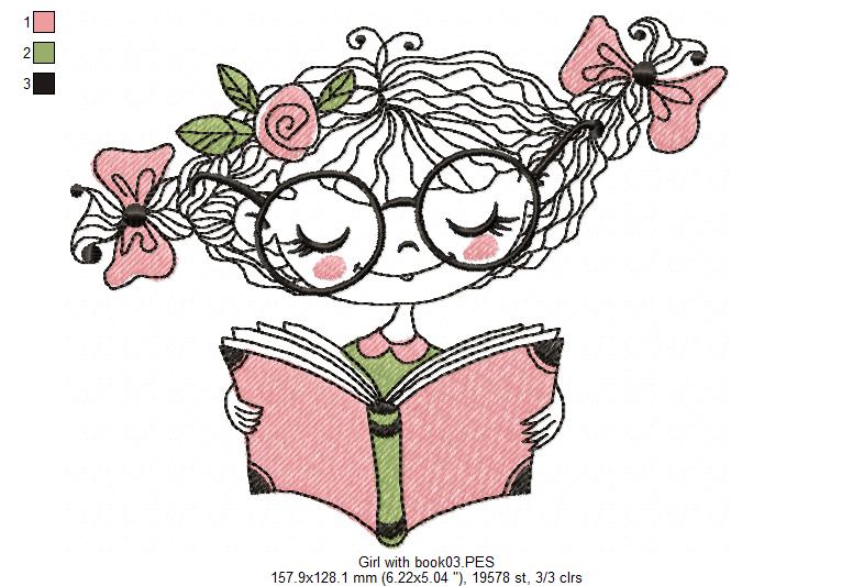 Girl with book - Fill Stitch