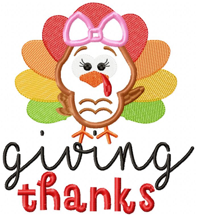 Giving Thanks Turkey with Bow - Applique