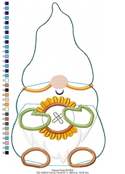 Sunflower Gnome Stuffie - ITH Project - Machine Embroidery Design