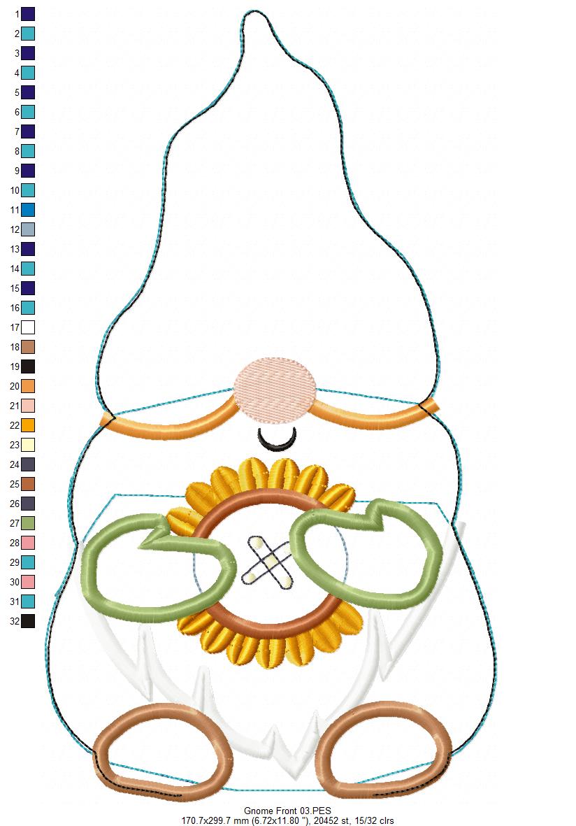 Sunflower Gnome Stuffie - ITH Project - Machine Embroidery Design