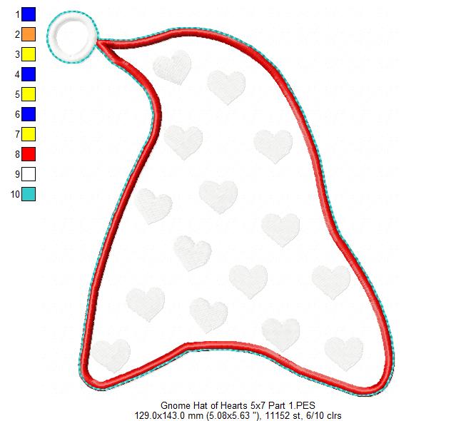 Gnome Hat of Hearts Ornament - ITH Project - Machine Embroidery Design
