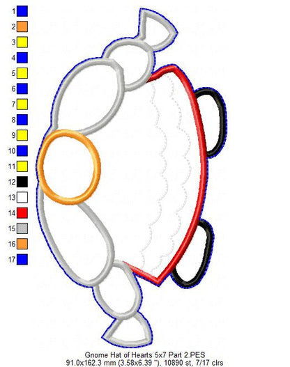 Gnome Hat of Hearts Ornament - ITH Project - Machine Embroidery Design