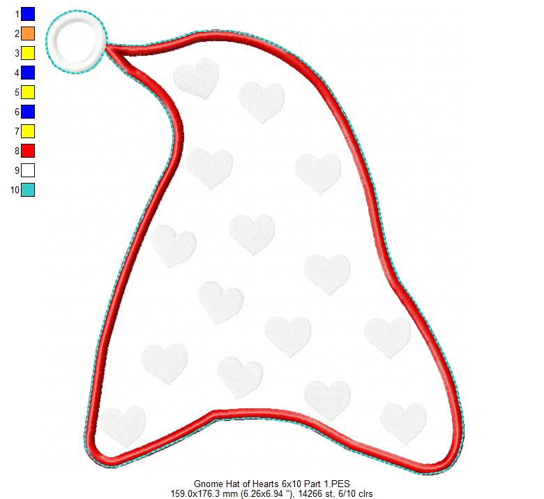 Gnome Hat of Hearts Ornament - ITH Project - Machine Embroidery Design