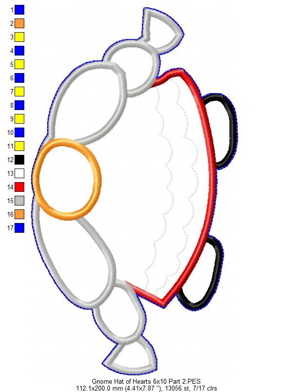 Gnome Hat of Hearts Ornament - ITH Project - Machine Embroidery Design