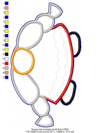 Gnome Hat of Hearts Ornament - ITH Project - Machine Embroidery Design